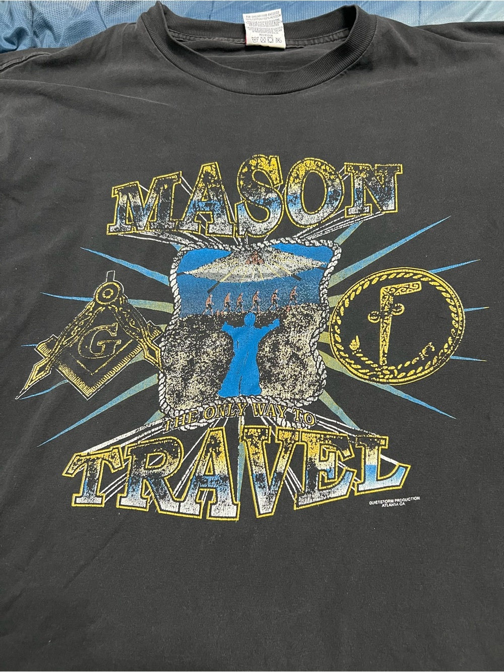 Mason Black Graphic Tee with Yellow & Blue Print